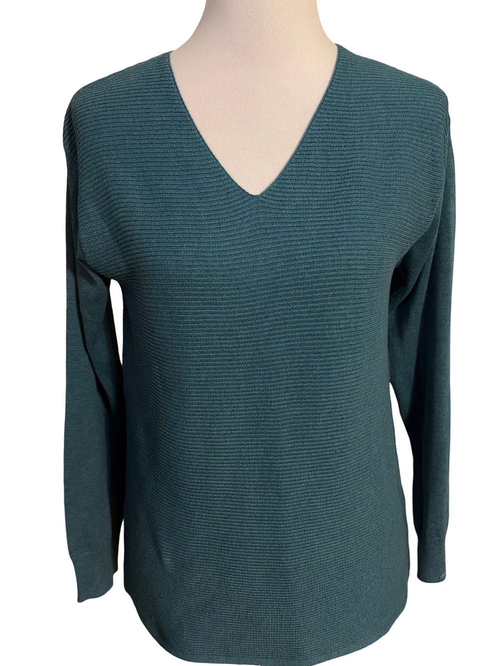 Ella Moss Teal Ribbed V-Neck Sweater